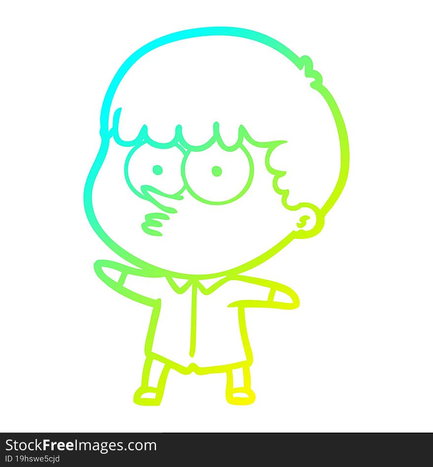 Cold Gradient Line Drawing Cartoon Curious Boy