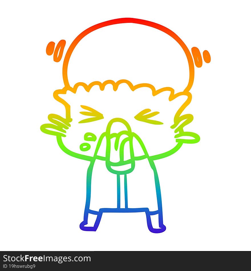 Rainbow Gradient Line Drawing Weird Cartoon Alien