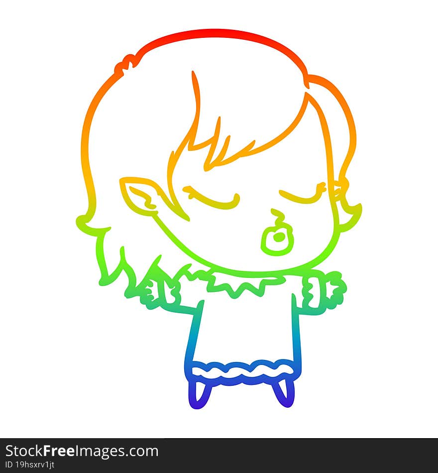 rainbow gradient line drawing cute cartoon vampire girl