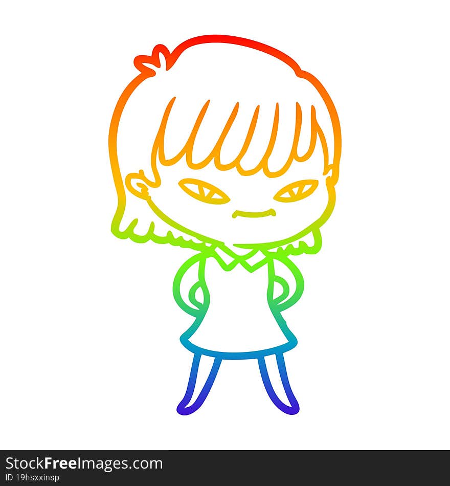 rainbow gradient line drawing of a cartoon woman