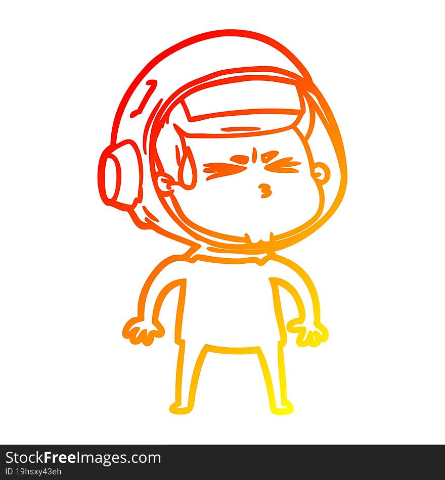 Warm Gradient Line Drawing Cartoon Stressed Astronaut