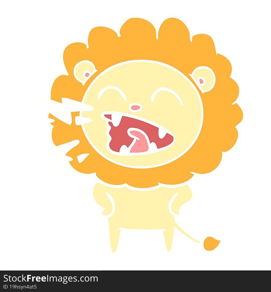 Flat Color Style Cartoon Roaring Lion