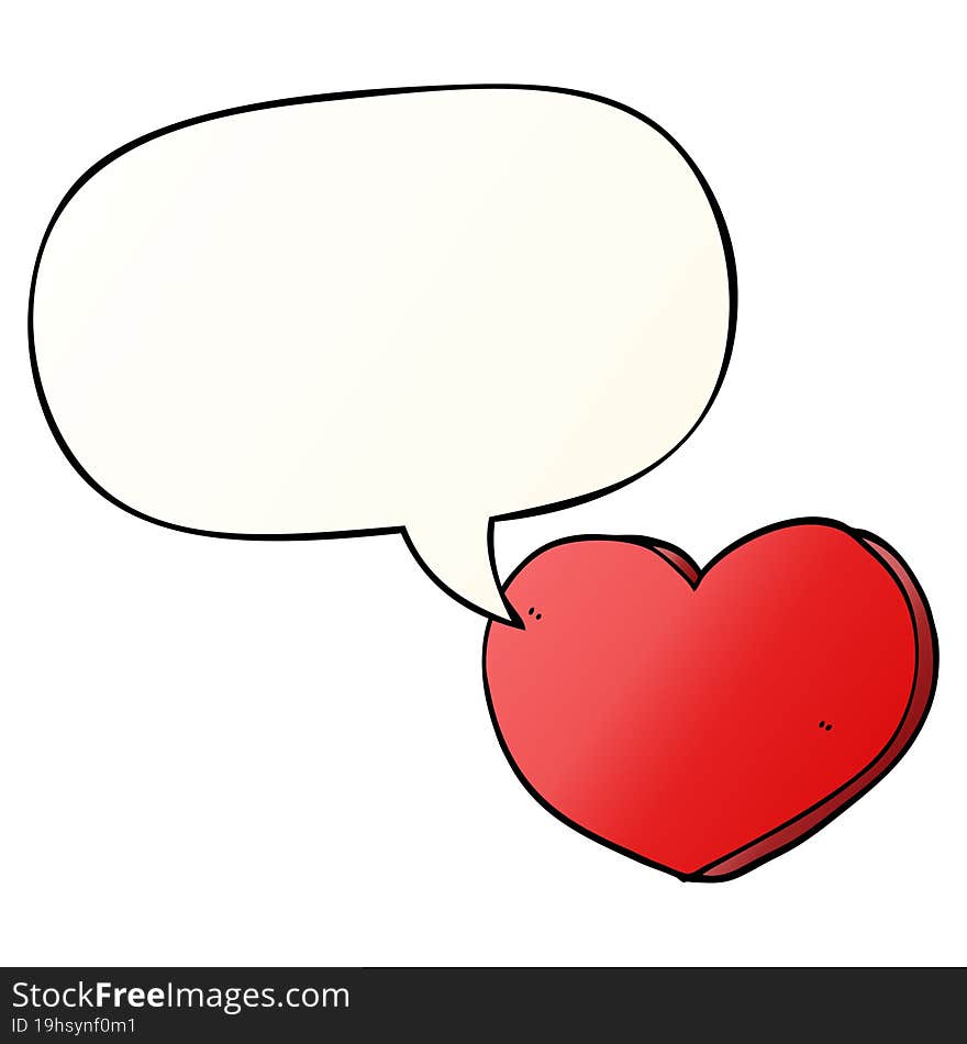 cartoon love heart with speech bubble in smooth gradient style