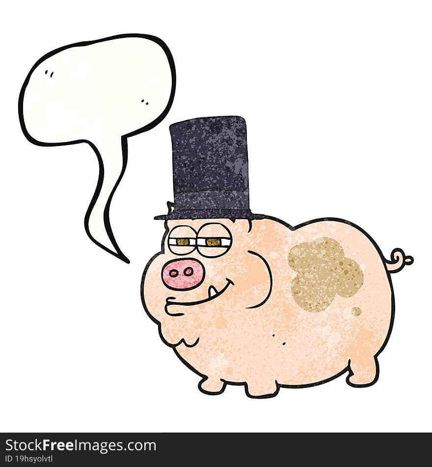 freehand speech bubble textured cartoon rich pig