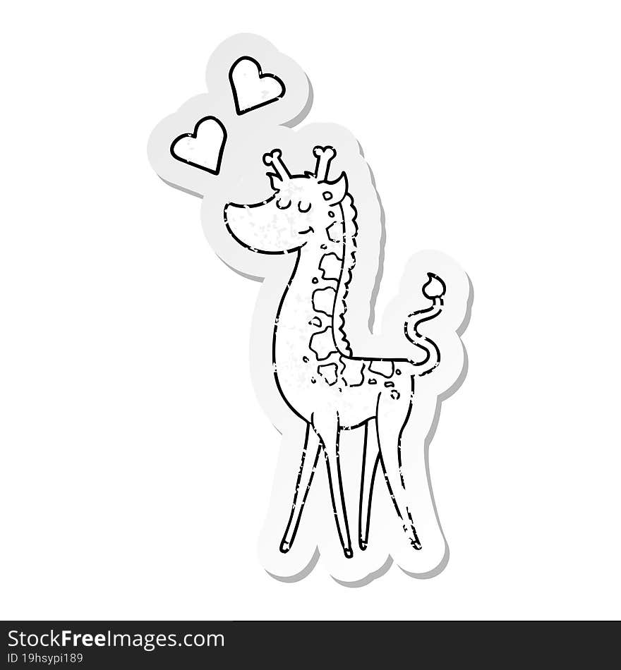 Distressed Sticker Of A Cartoon Giraffe With Love Heart