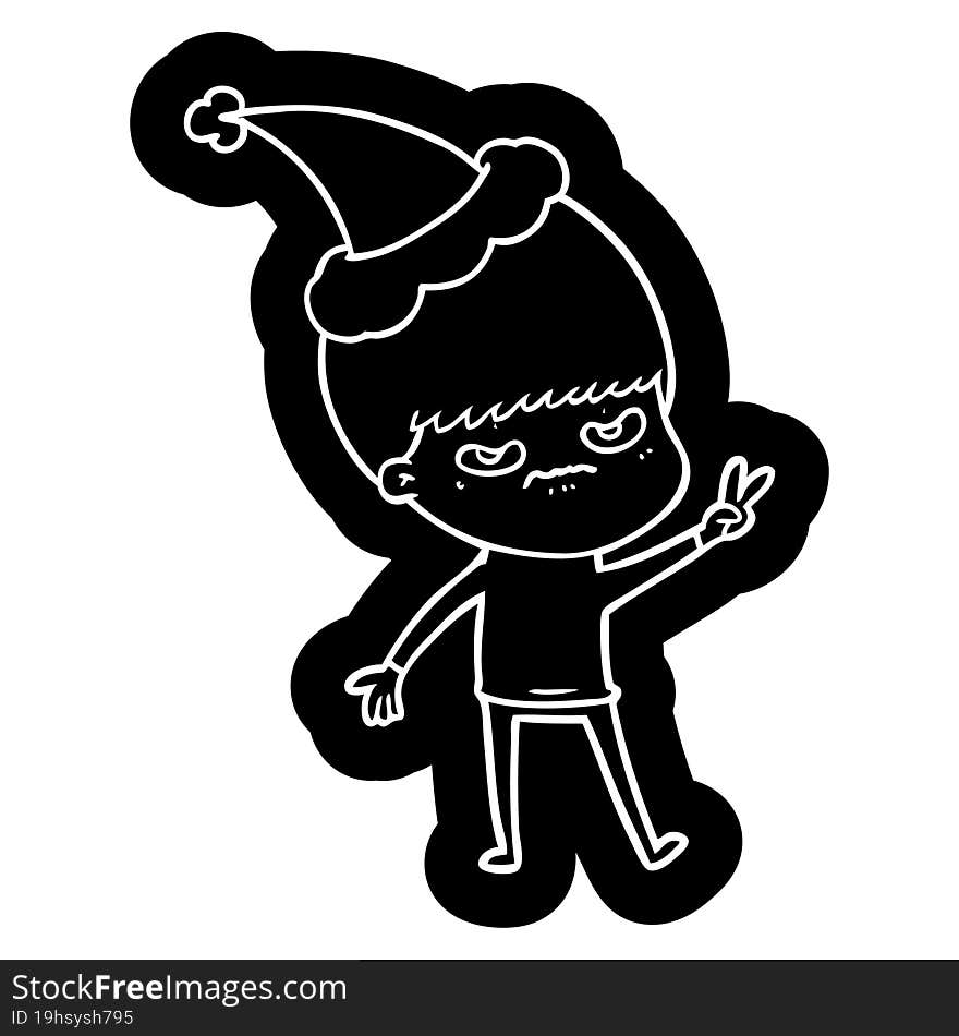 Annoyed Cartoon Icon Of A Boy Wearing Santa Hat