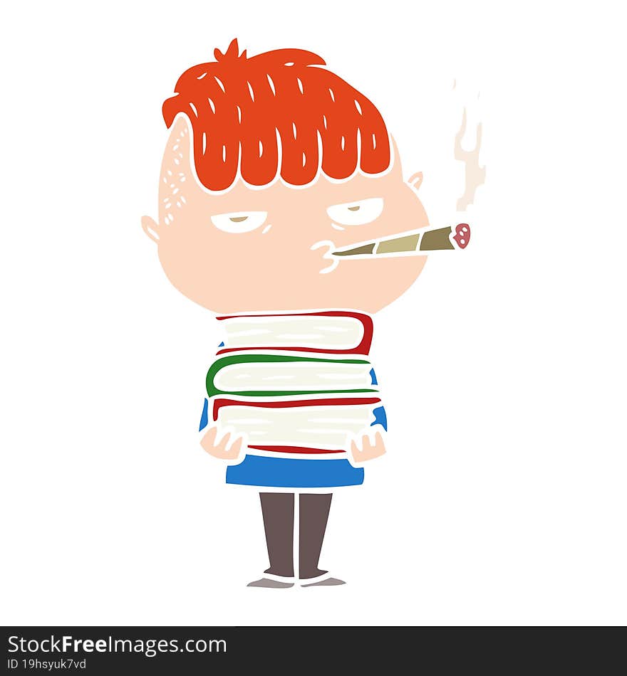 Flat Color Style Cartoon Man Smoking