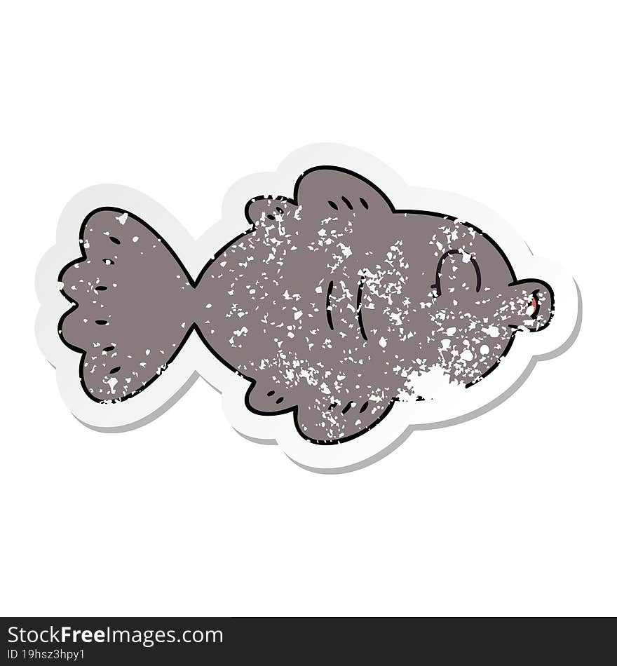 distressed sticker of a quirky hand drawn cartoon fish