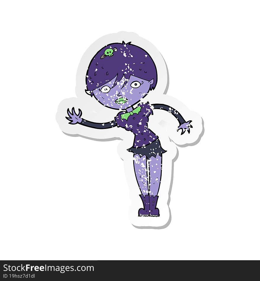 retro distressed sticker of a cartoon vampire girl