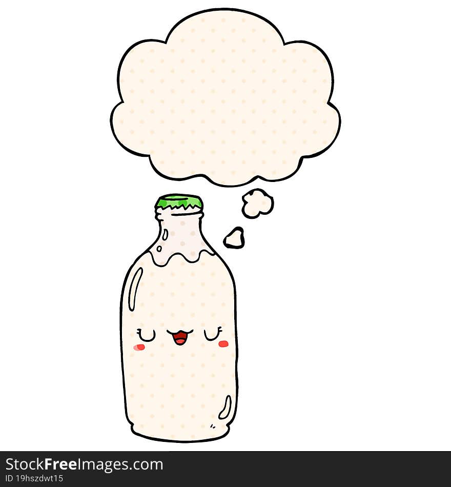 Cute Cartoon Milk Bottle And Thought Bubble In Comic Book Style