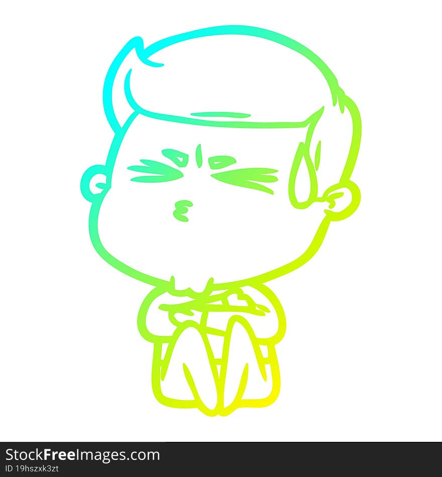 cold gradient line drawing cartoon man sweating