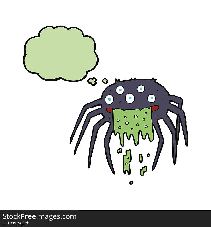 Cartoon Gross Halloween Spider With Thought Bubble