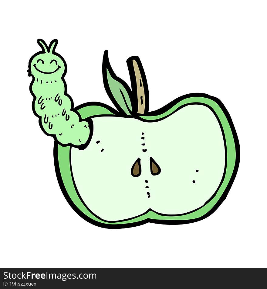 cartoon apple with bug