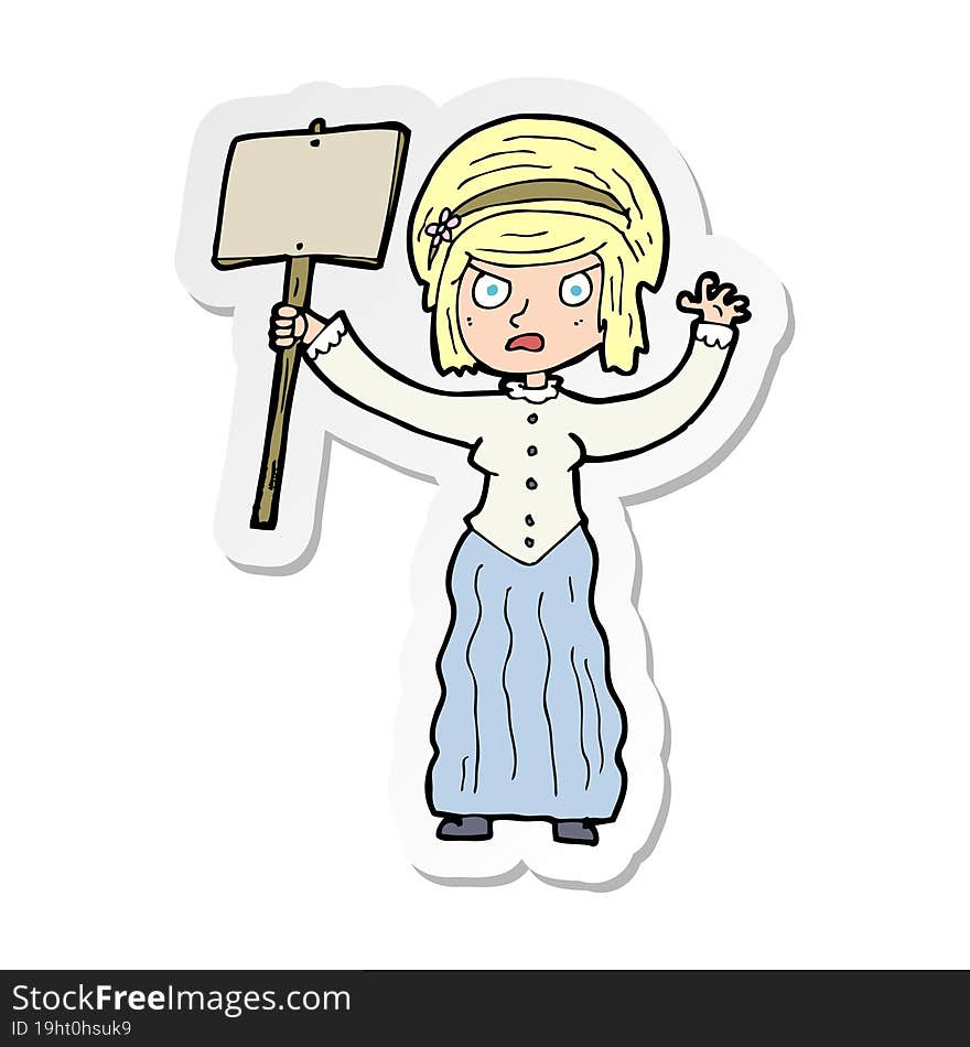 Sticker Of A Cartoon Vicorian Woman Protesting