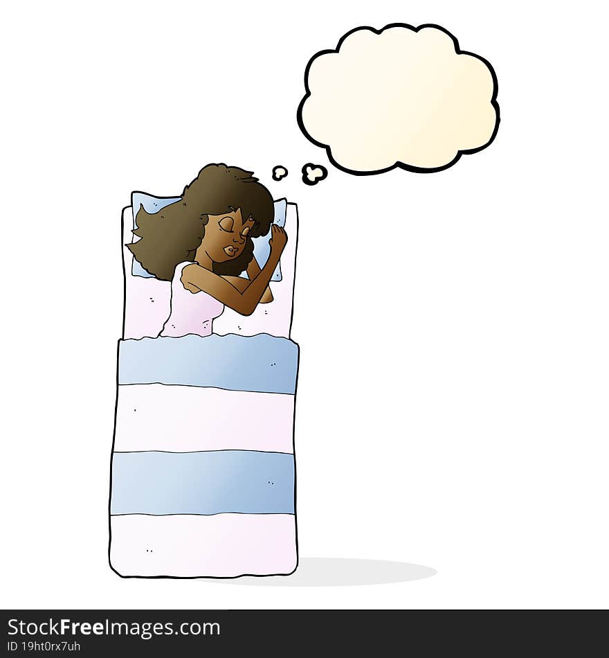 cartoon sleeping woman with thought bubble