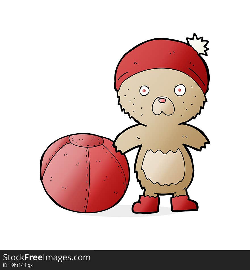 Cartoon Bear In Hat With Ball