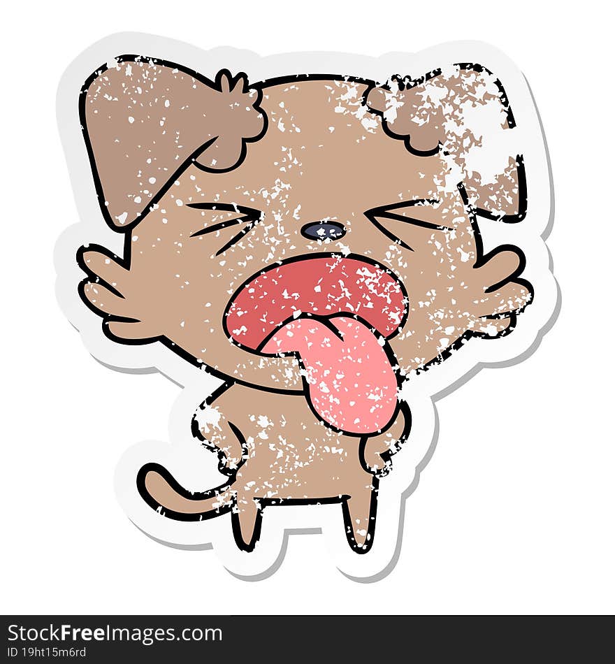 Distressed Sticker Of A Cartoon Disgusted Dog