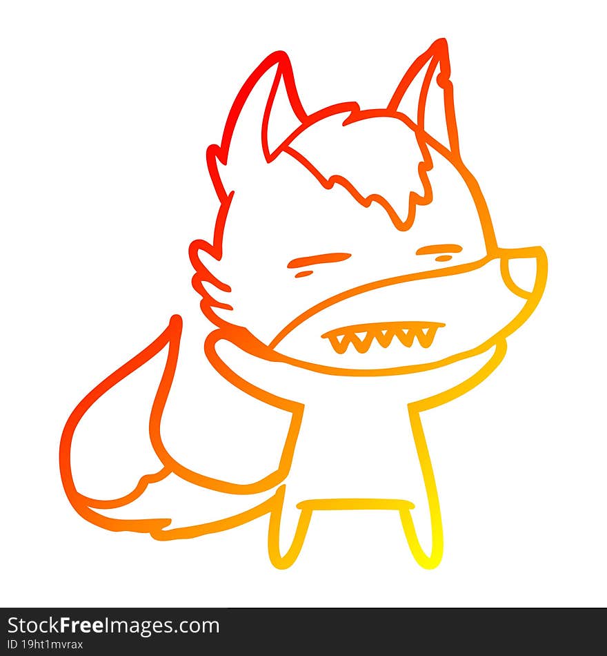 Warm Gradient Line Drawing Cartoon Wolf Showing Teeth