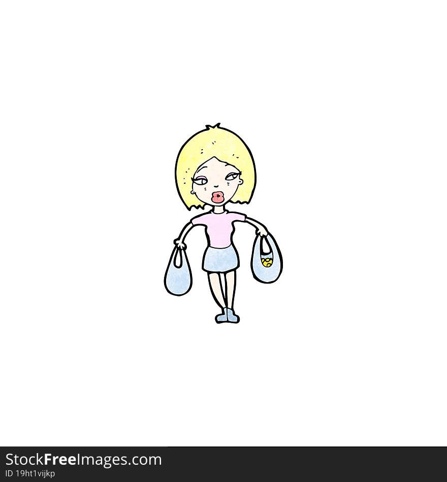 cartoon woman with shopping bags