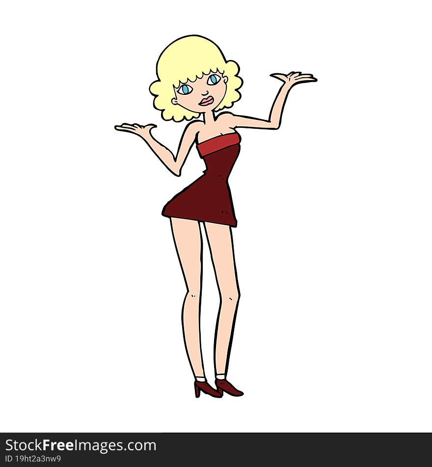 cartoon woman in cocktail dress