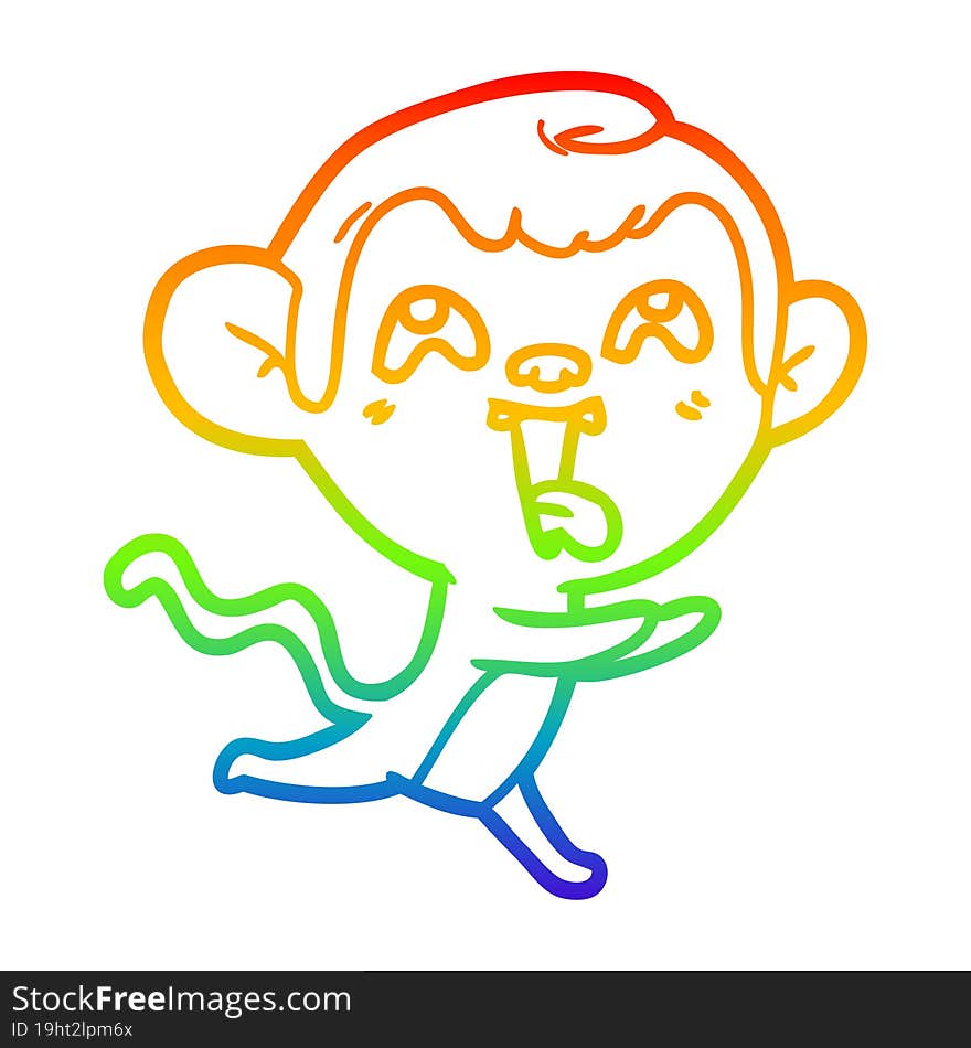 rainbow gradient line drawing crazy cartoon monkey running