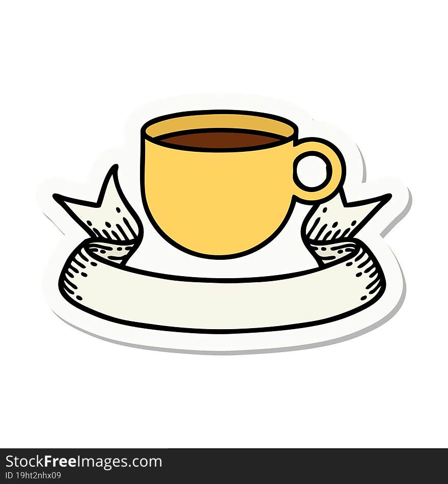 tattoo sticker with banner of cup of coffee