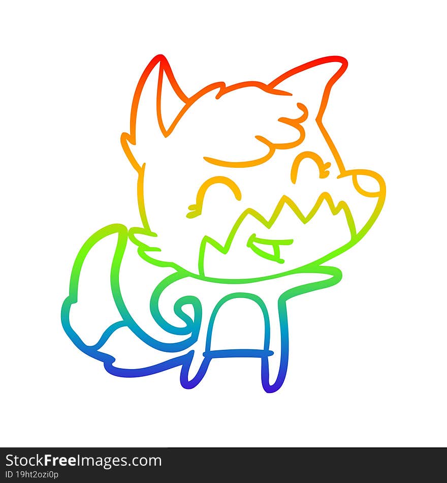 rainbow gradient line drawing of a happy cartoon fox