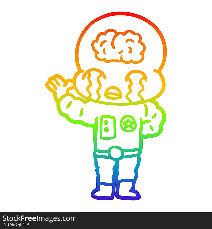 rainbow gradient line drawing cartoon big brain alien crying