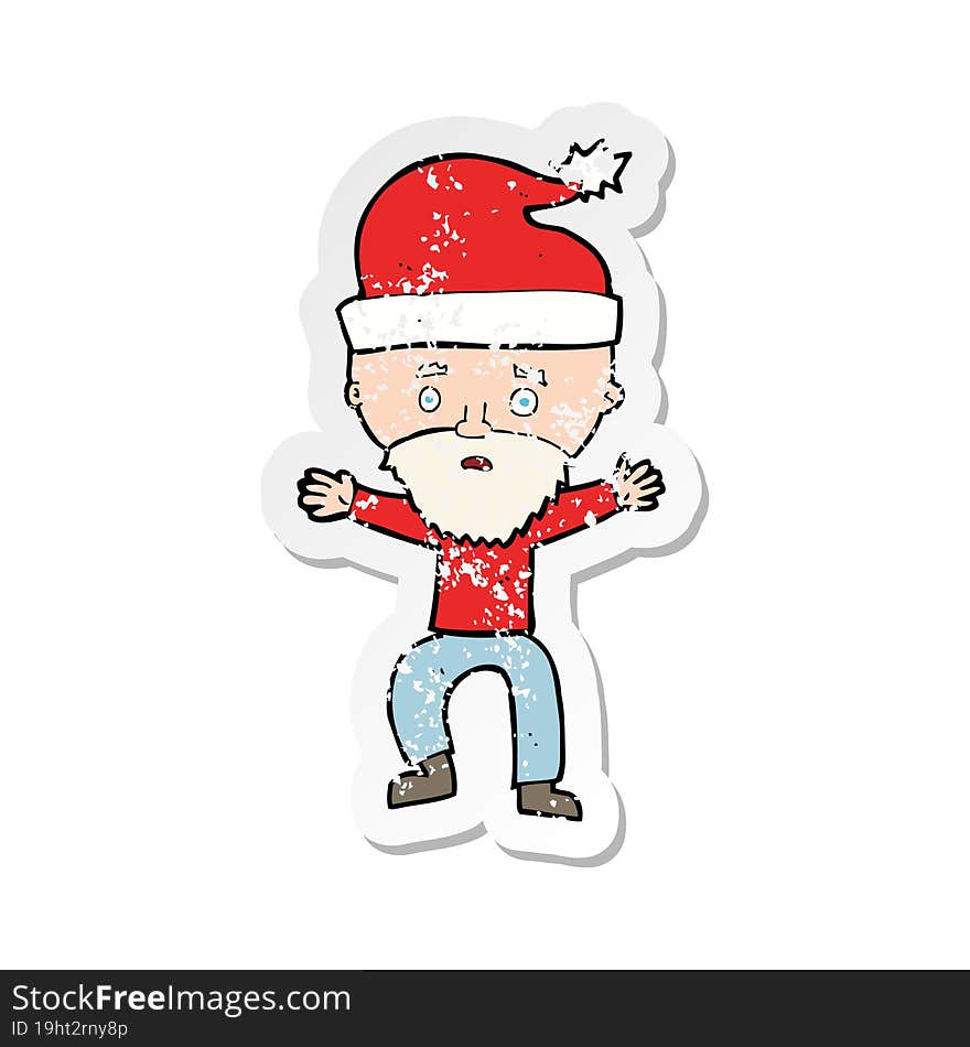 retro distressed sticker of a cartoon man ready for christmas