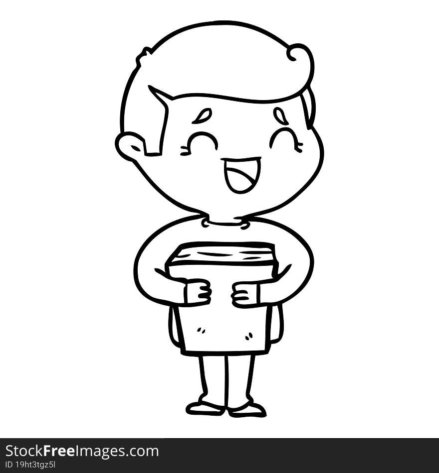 cartoon laughing man holding book. cartoon laughing man holding book