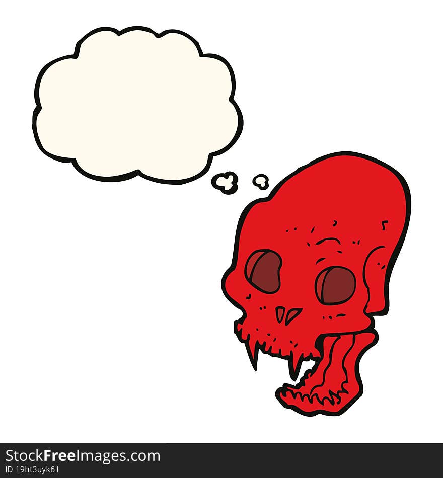 cartoon spooky vampire skull with thought bubble