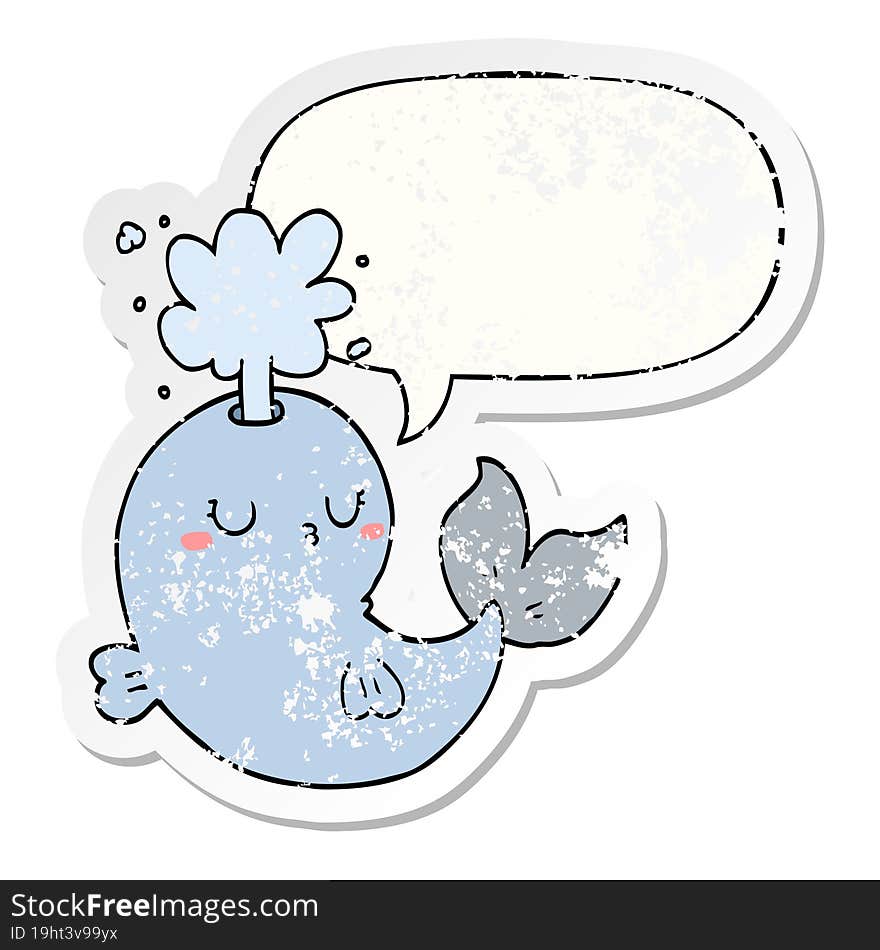 cartoon whale spouting water and speech bubble distressed sticker