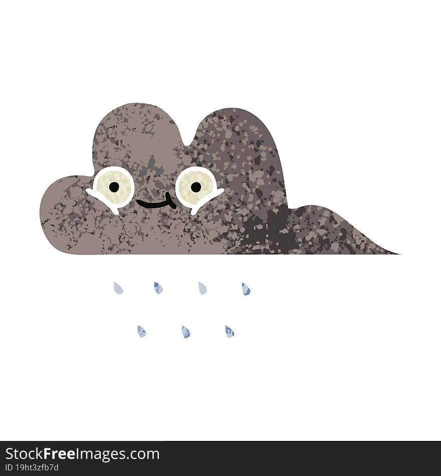 Retro Illustration Style Cartoon Storm Rain Cloud