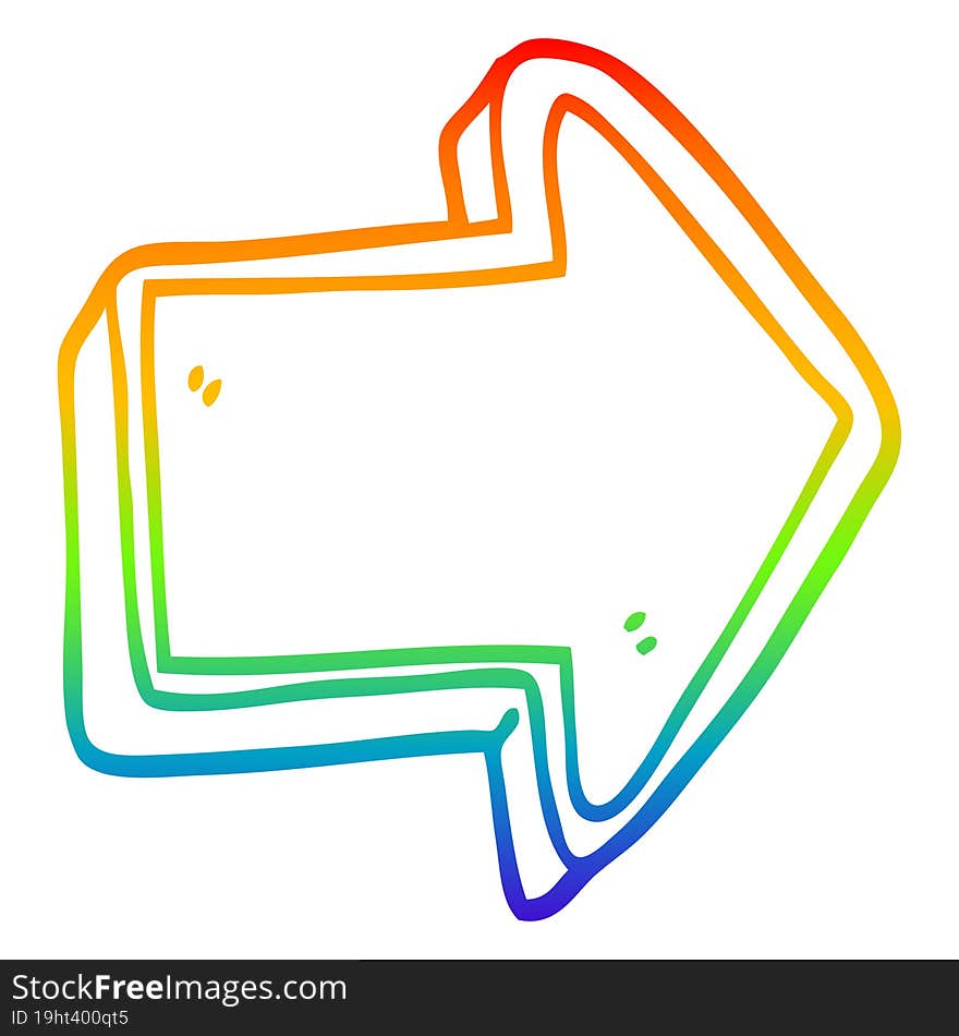 rainbow gradient line drawing of a cartoon arrow sign