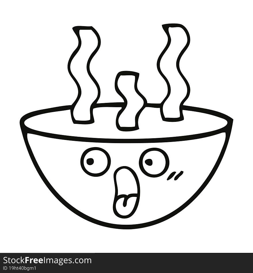 Line Drawing Cartoon Bowl Of Hot Soup