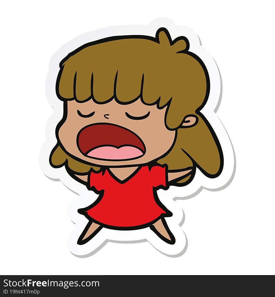 sticker of a cartoon woman talking loudly