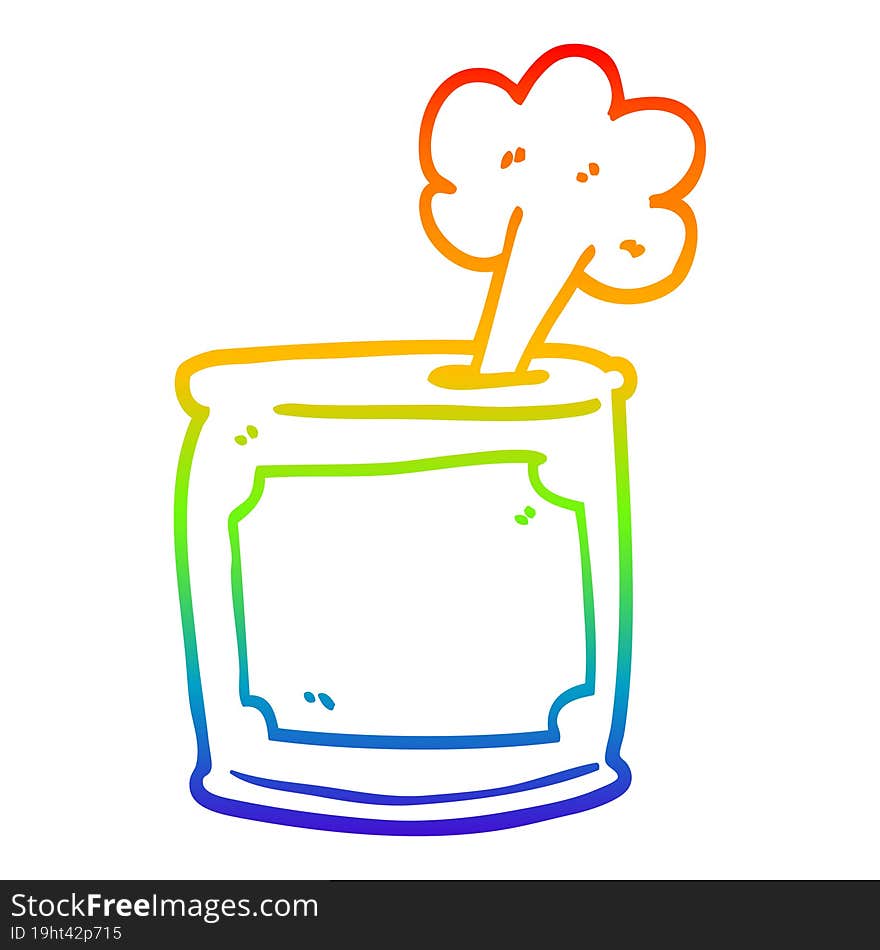 rainbow gradient line drawing cartoon can of food being opened