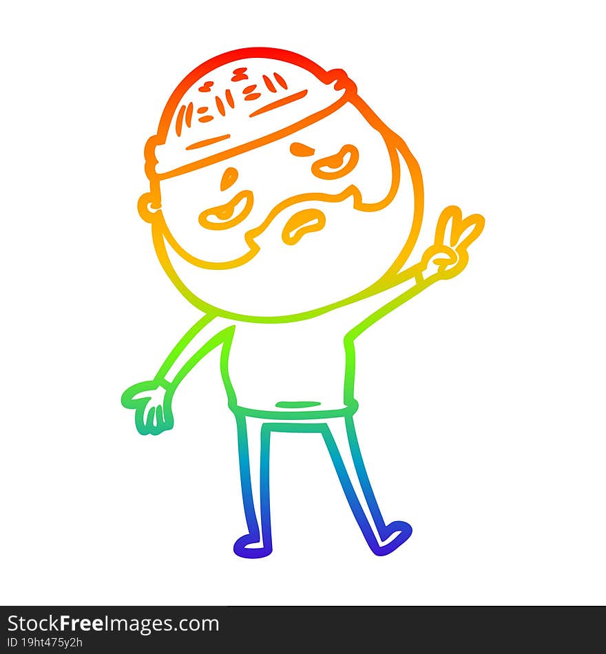 rainbow gradient line drawing cartoon worried man with beard