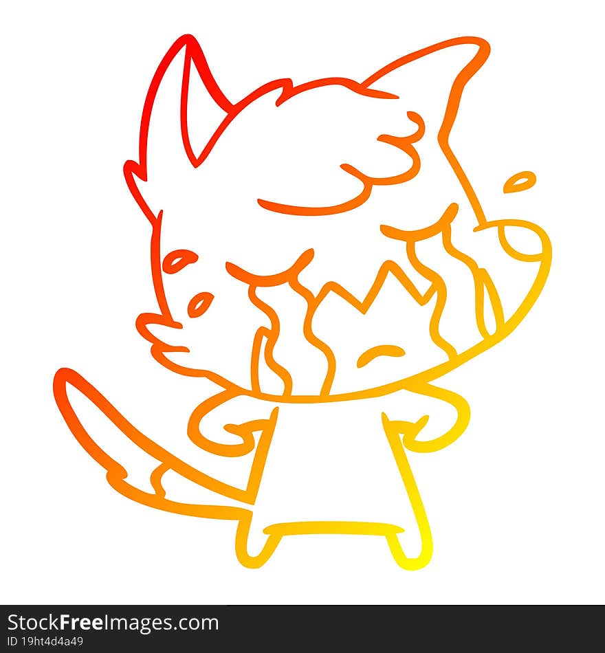 warm gradient line drawing crying fox cartoon