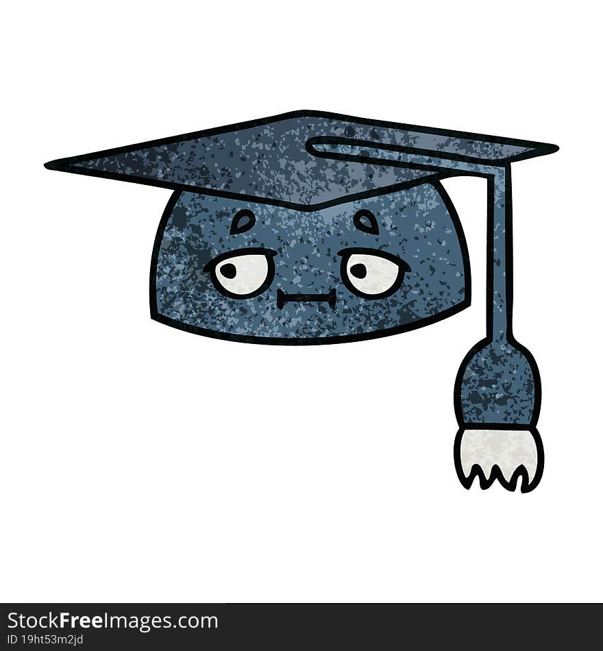 retro grunge texture cartoon of a graduation hat