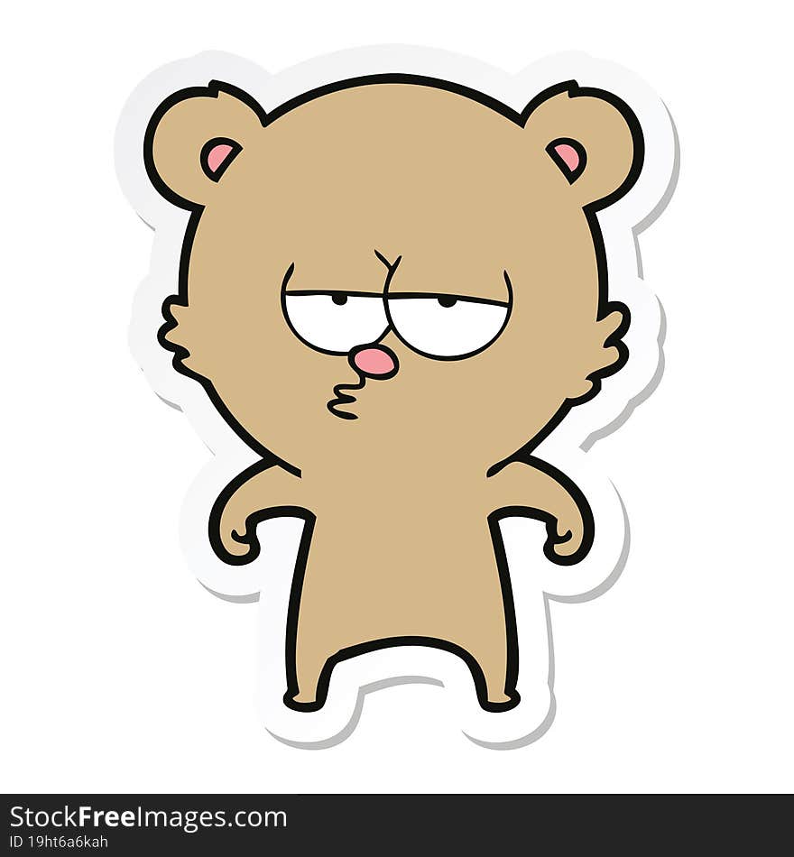 sticker of a bored bear cartoon