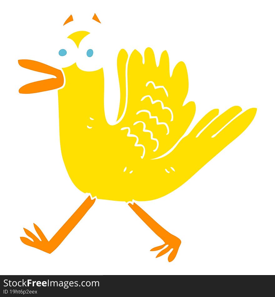 flat color illustration of a cartoon flapping duck