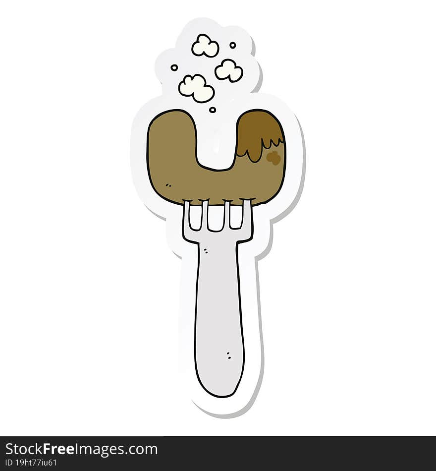 sticker of a cartoon sausage on fork