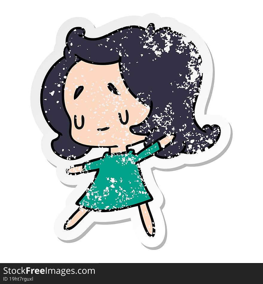 distressed sticker cartoon illustration of a cute kawaii girl. distressed sticker cartoon illustration of a cute kawaii girl