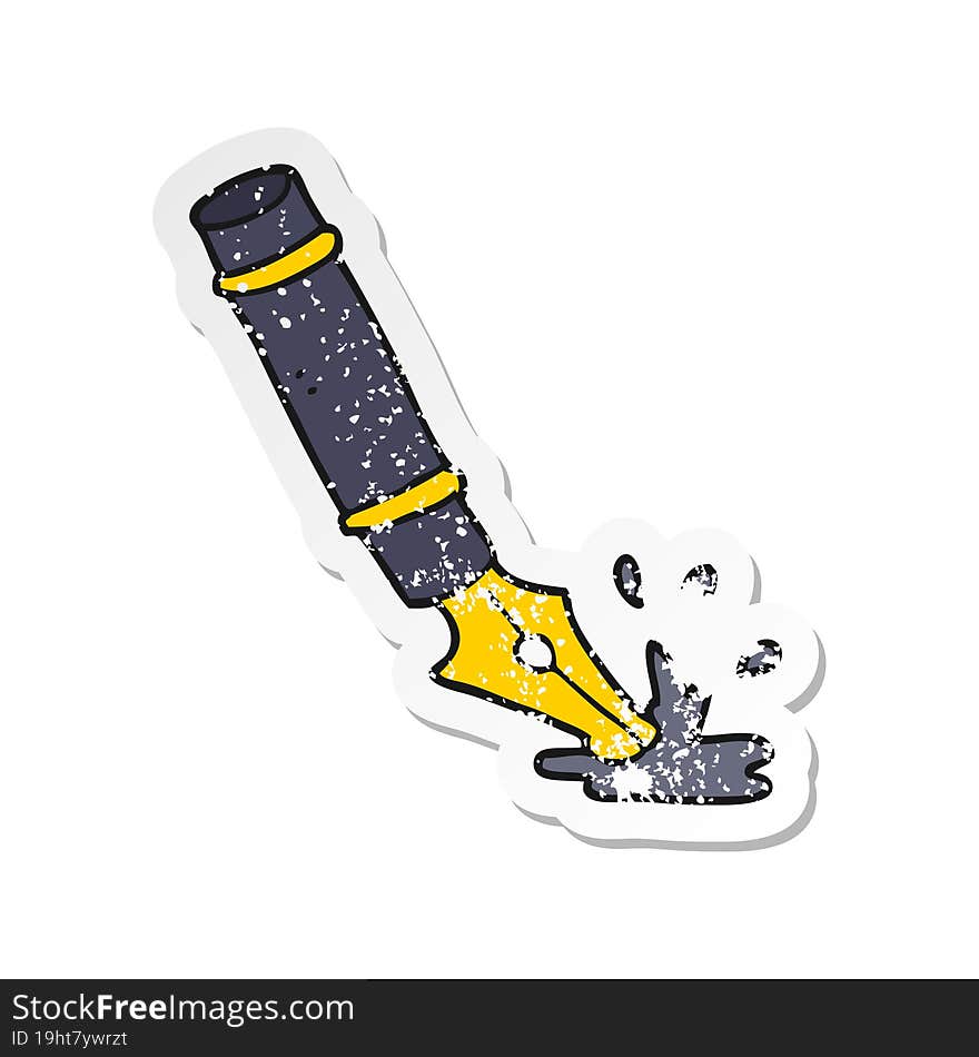 distressed sticker of a cartoon fountain pen