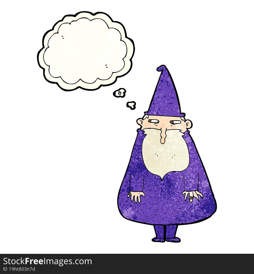 cartoon wizard with thought bubble