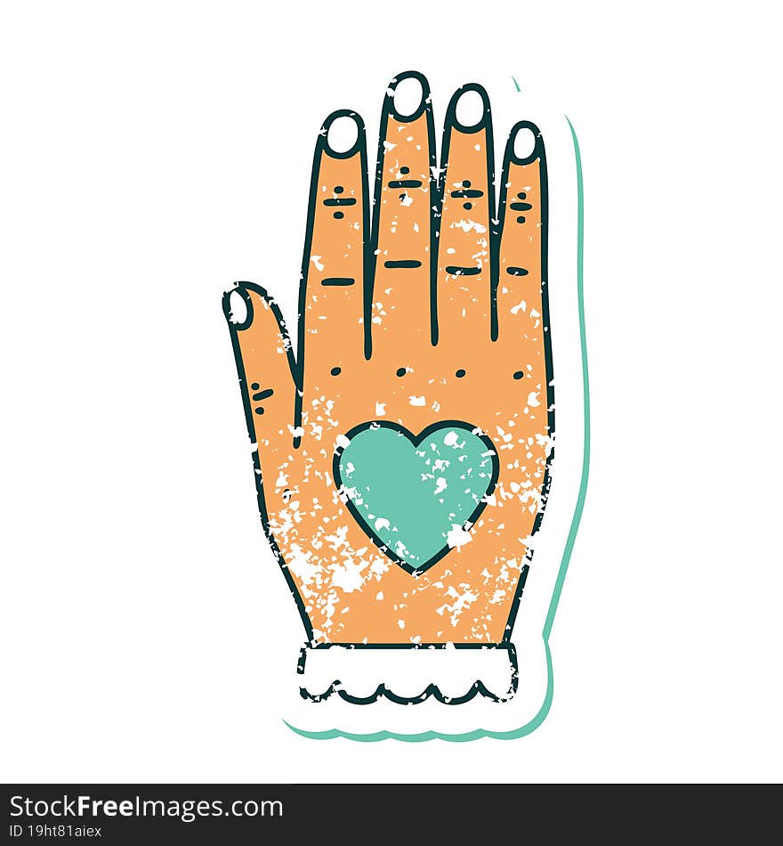 iconic distressed sticker tattoo style image of a hand. iconic distressed sticker tattoo style image of a hand