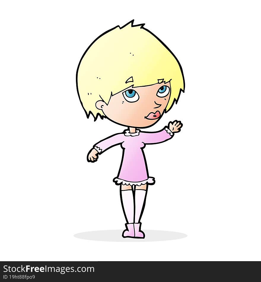 cartoon woman waving