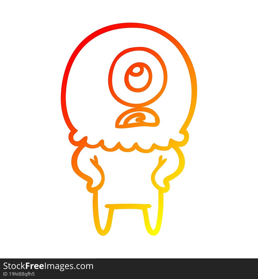 warm gradient line drawing cartoon cyclops alien spaceman