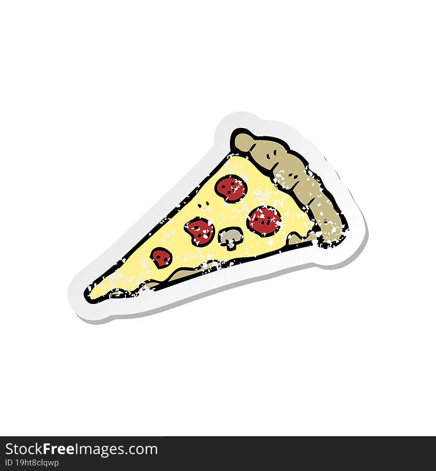 retro distressed sticker of a cartoon pizza